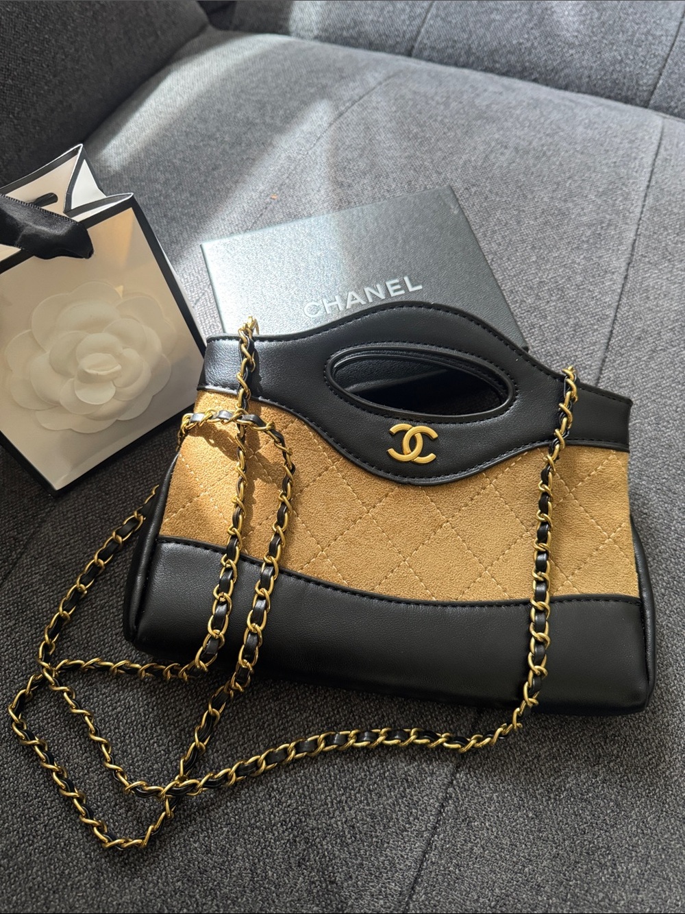 CHANEL Black and Gold Quilted mini Chain-Handle Shoulder Bag